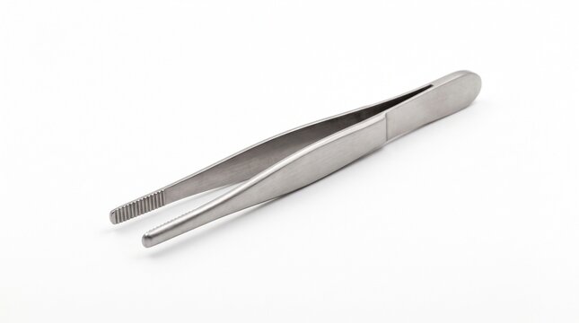 Steel tweezers medical tool isolated on white background with surgical instrumen