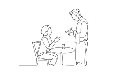Fototapeta premium Continuous line drawing of a customer ordering from a waiter