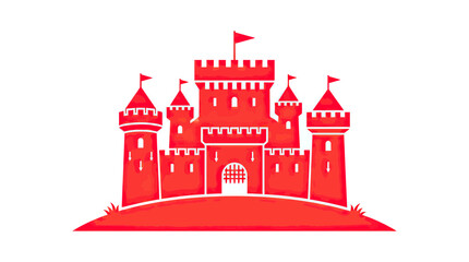 Red Castle Icon on White Background © Biru