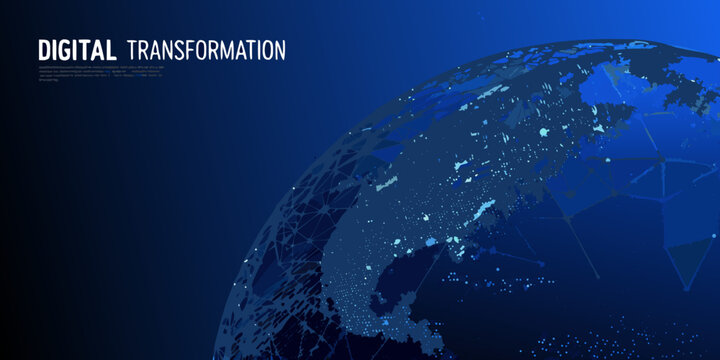 digital transformation globe in futuristic 3d render blue planet earth technology network global innovation connectivity data