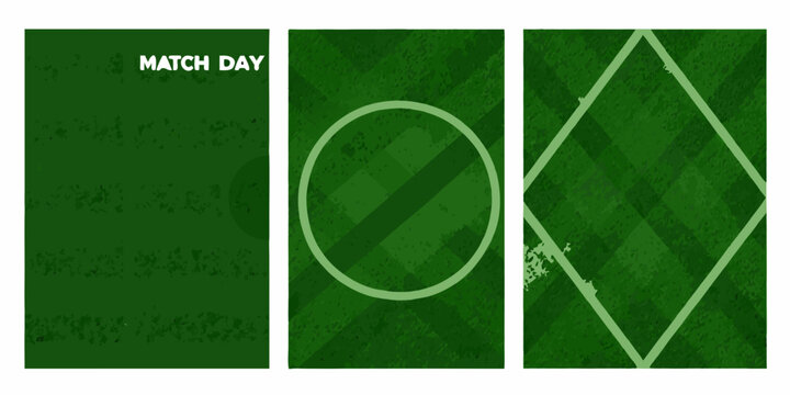 three vertical panels of textured green football design soccer ball match day oval diamonds stripes graphic