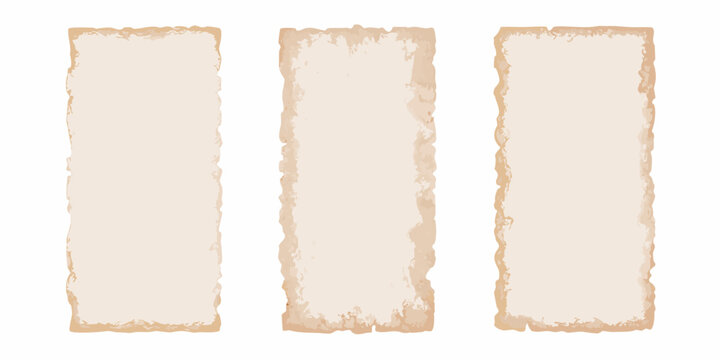 three vertical sheets of vintage parchment paper on white background old antique scrolls documents manuscripts vector