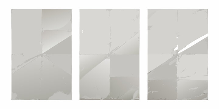 three vertical sheets of white paper with visible creases and folds texture wrinkles folded sheet stack