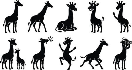 Giraffe Wildlife Safari Animal Silhouette Collection with African Mammal Poses © D P Store