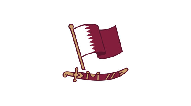 Qatar Flag and Emblem with Crossed Swords
