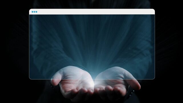 A digital interface for human resources management, featuring a futuristic layout with AI integration. Hands hold the interface, symbolizing innovation in employee management. Qubit