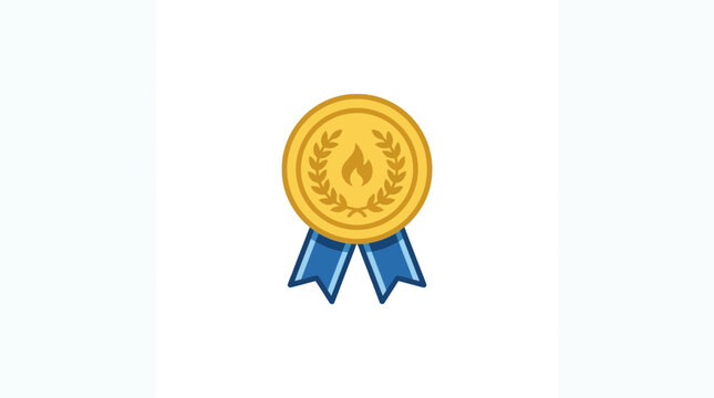Gold Medal Award with Laurel Wreath and Blue Ribbon - Achievement and Success Icon
