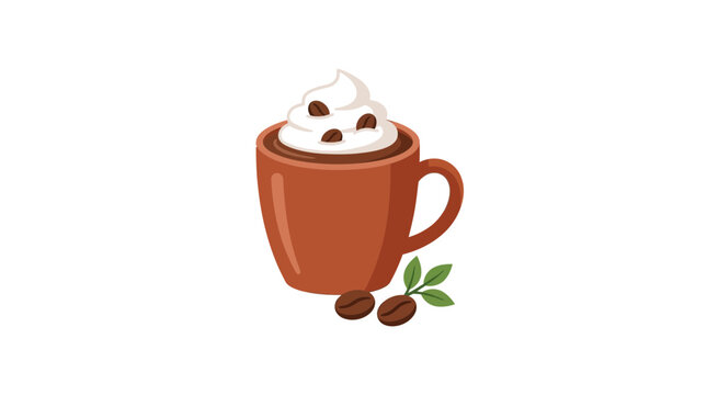 Hot Chocolate Mug with Whipped Cream and Coffee Beans