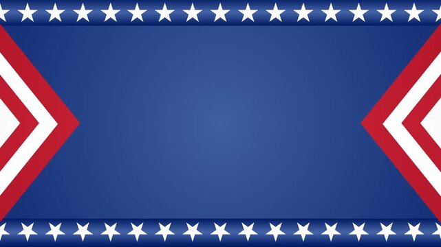 Patriotic American background featuring a blue field with white stars and red-and-white chevron borders, offering clean copy space for Independence Day, political events, invitations, and etc