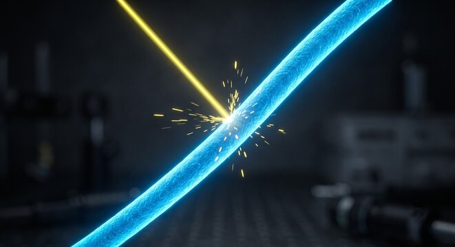Extreme macro glowing blue cooling textile fiber repelling yellow light