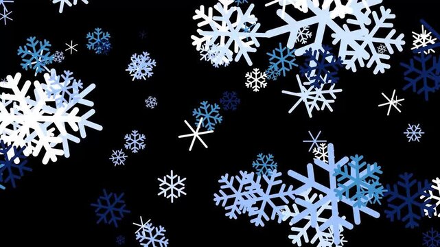 Graphic Stylized Snowflakes Falling Animation on Black Background - Winter Holiday Motion Transition