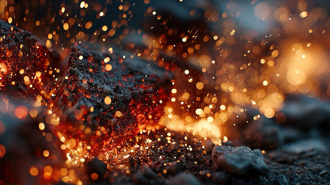 Burning ember and sparks texture evoking warmth and energy perfect for nature survival or adventure-inspired digital content