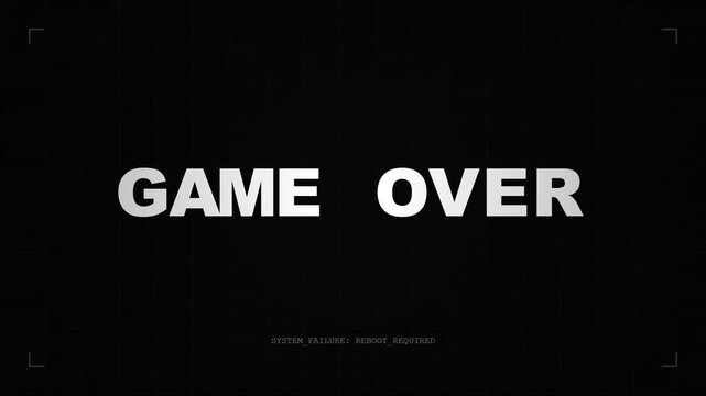 Retro Game Over Screen with Digital Glitch Effect and System Failure Message