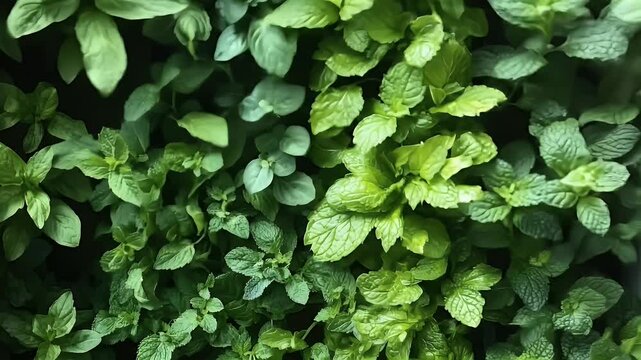 Close-up view of green herb plants with textured, oval-shaped leaves