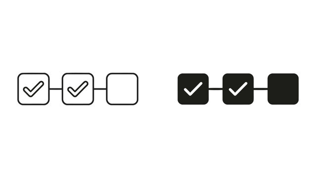Progress bar icon set with three check boxes indicating task completion status