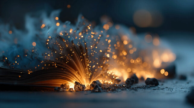 Burning flame formed from paper pages and glowing embers representing passion for learning intellectual energy and unstoppable pursuit of knowledge in modern education systems
