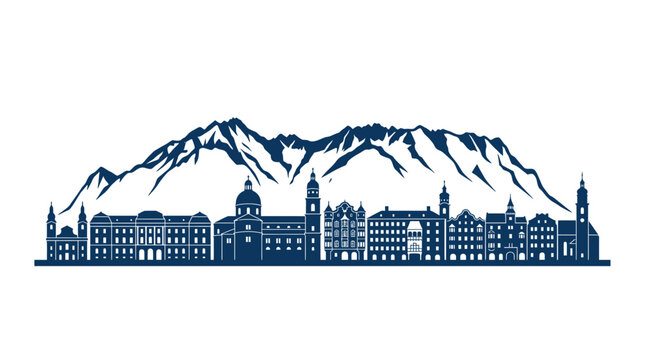 Cityscape Silhouette with Mountain Backdrop