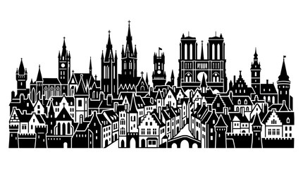 Fototapeta premium Black and White Cityscape Silhouette: Historic European Architecture Skyline