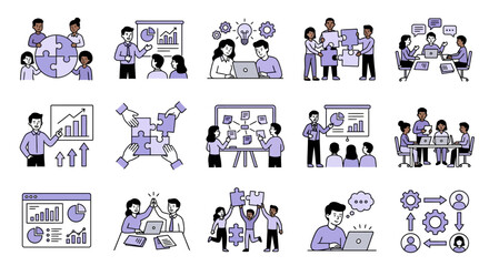 Fototapeta premium set abstract, Business icons teamwork collaboration