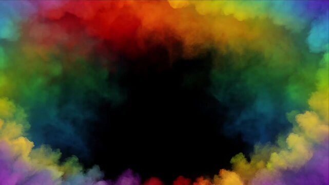 Colorful smoke cloud background vibrant rainbow abstract frame border with vivid fog texture mysterious swirl dark empty space dreamy fantasy art design copy space