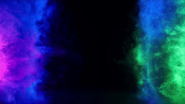 Colorful smoke cloud background frame with neon glow around dark center abstract vapor effect mystical atmosphere fantasy design vibrant border for text with colorful smoke cloud background abstract