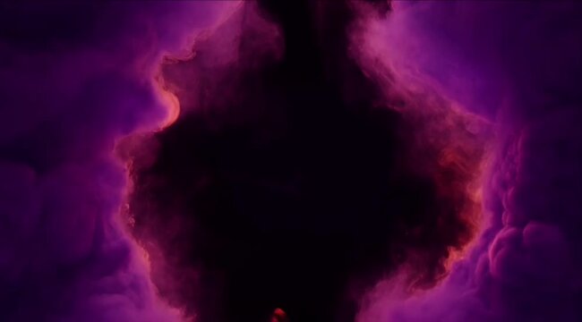 Colorful smoke cloud background glowing nebula frame around dark empty space with vibrant purple orange fog swirling abstract cosmic pattern and dreamy vapor art scene mysterious fantasy design