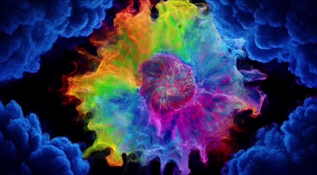 Colorful smoke cloud background swirl vibrant abstract nebula energy pattern fantasy vortex art dreamlike motion design with neon abstract explosion cosmic energy art vibrant swirl dynamic motion