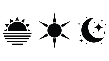 Sun Moon Star Vector Clipart Set Black Silhouette Icons for Day and Night Design © azad