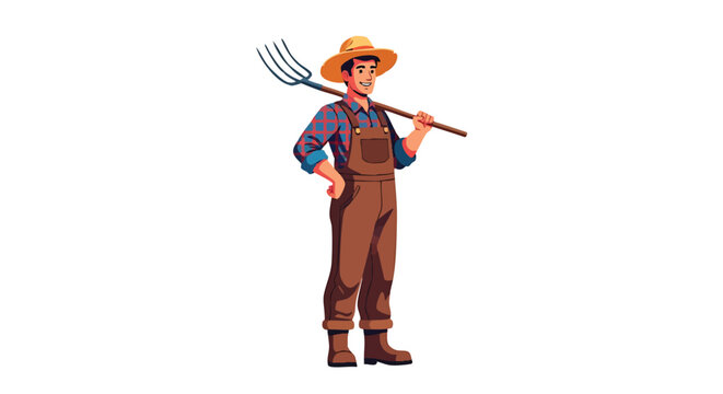 Confident Farmer with Pitchfork Standing Tall.