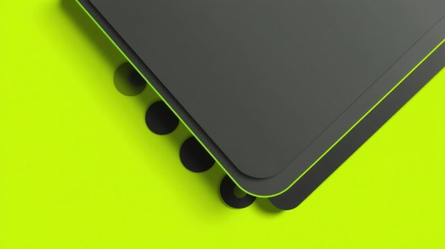 Abstract dark grey layers with neon green edge on a bright green background