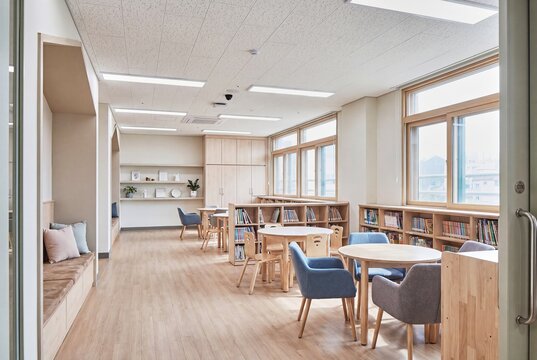 kindergarten play learning room with natural light and copy space