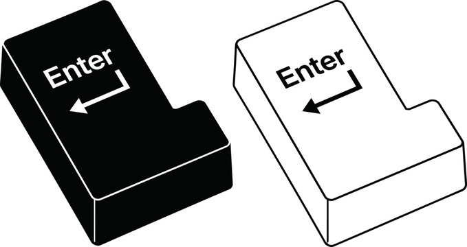 Enter Key Keyboard Button Icon Set Featuring Black and White Return Keys for User Interface and Computer Input Designs