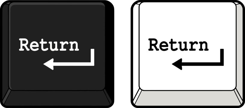 Return Key Keyboard Button Icon Set Featuring Black and White Return Keys for Computer Input Interface and Navigation Designs