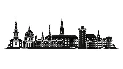 Fototapeta premium Copenhagen Skyline Silhouette - Iconic Danish Architecture Vector Illustration
