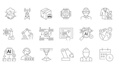 Fototapeta premium Science laboratory and AI technology icons.Editable stroke, Vector illustration, Line art Icon, Symbols.