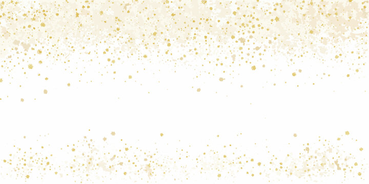 a festive header design with dense golden confetti on white background scatter holiday decoration celebration sparkle