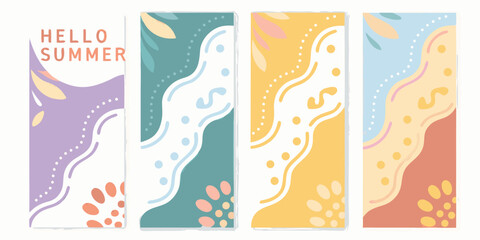 Obraz premium hello summer memphis style bookmarks flat vector art theme colorful retro graphic design pattern illustration abstract