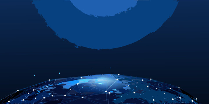 geometric globe with futuristic design polygonal sphere blue color digital art render global network technology concept