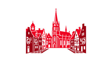 Fototapeta premium Charming European Townscape Silhouette - Red Buildings and Church