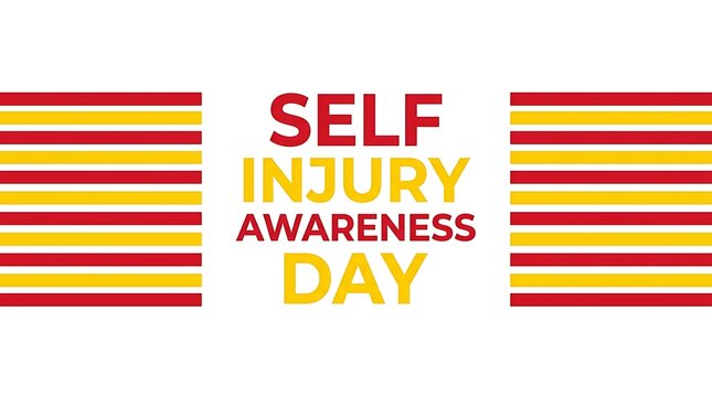 Self injury awareness day design with red and yellow stripes, awareness