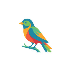 Fototapeta premium Colorful stylized bird perched on a green branch.