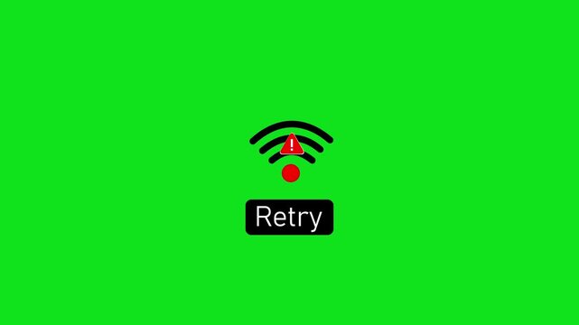 Wi fi connection error with retry button animation on green screen for easy chroma key compositing wifi