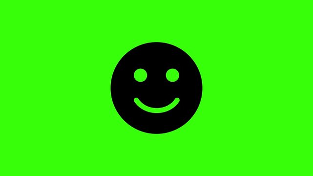 Minimalist smiley face icon animation on green screen background.