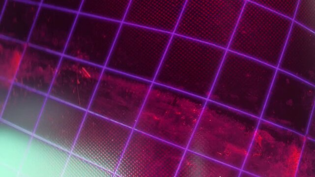 Grid lines intersect to form a glowing purple pattern on a dark background.