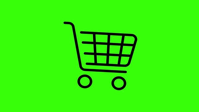 Shopping cart icon rolling and hopping animation on green screen background