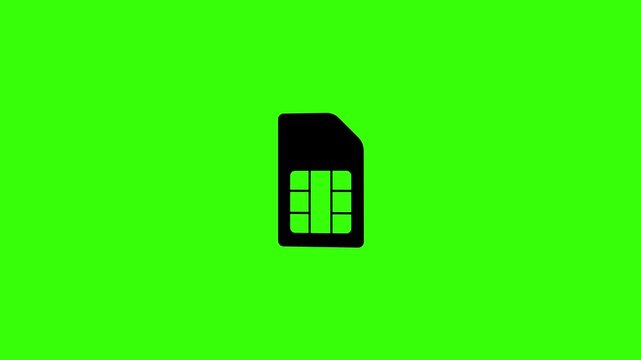 Sim card icon moving in smooth 3d rotation loop on green screen background