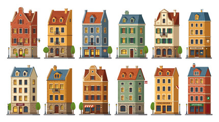 Collection of Diverse European Old Town Buildings Facades © alam