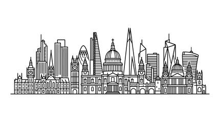 Obraz premium London Skyline Vector Illustration - Iconic Landmarks Outline Drawing