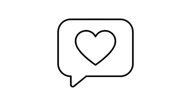 Heart symbol in speech bubble outline icon, love message concept, simple vector illustration