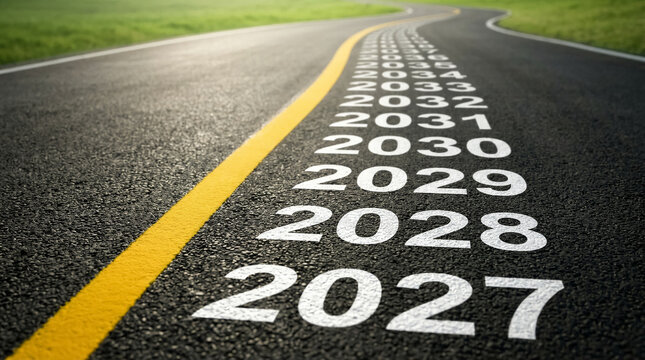 2027 , 2028 and 2030 Future Timeline Highway Road With Milestones